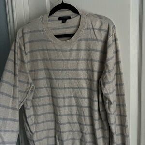 Banana Republic Cream and Gray Striped Cashmere Sweater